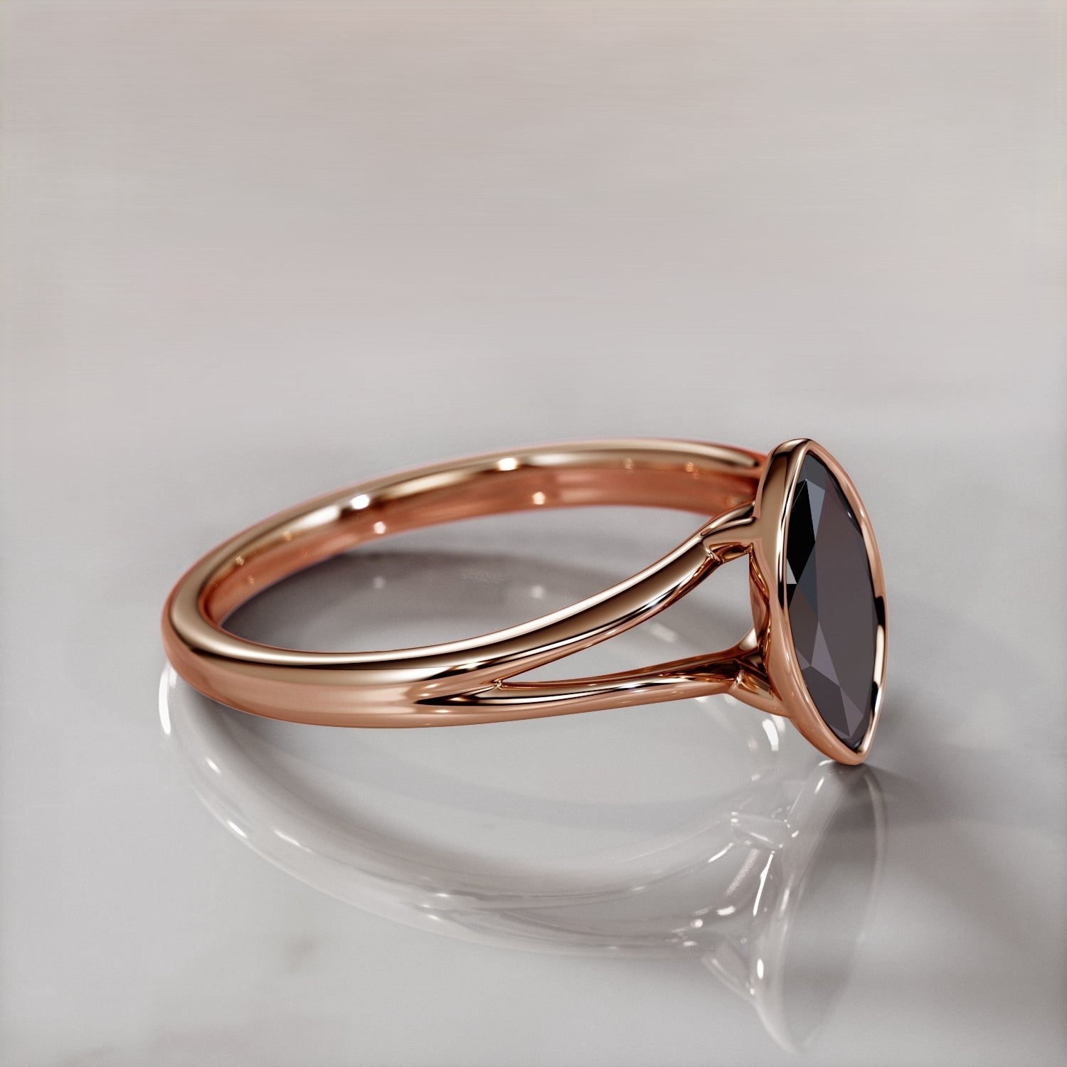 2.22 Carat Marquise Black Diamond Engagement Ring Split Shank 14K Solid Rose Gold