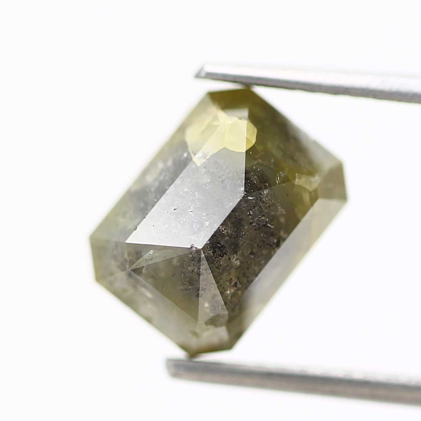 3.22 Carat 9.04 MM Rustic Green Yellow Emerald Cut Natural Diamond - Blackdiamond