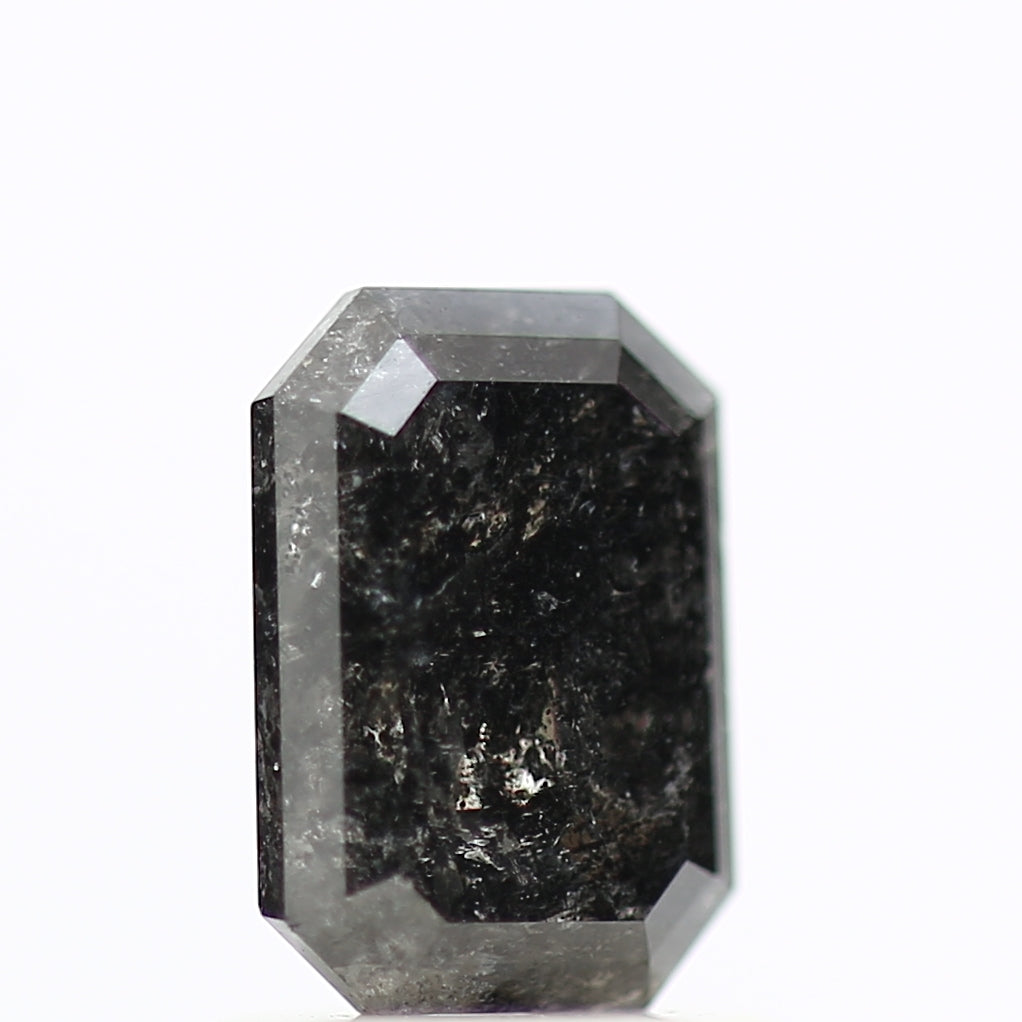1 Carat Emerald Cut Salt and Pepper Diamond 6.93 MM Fancy Natural Black
