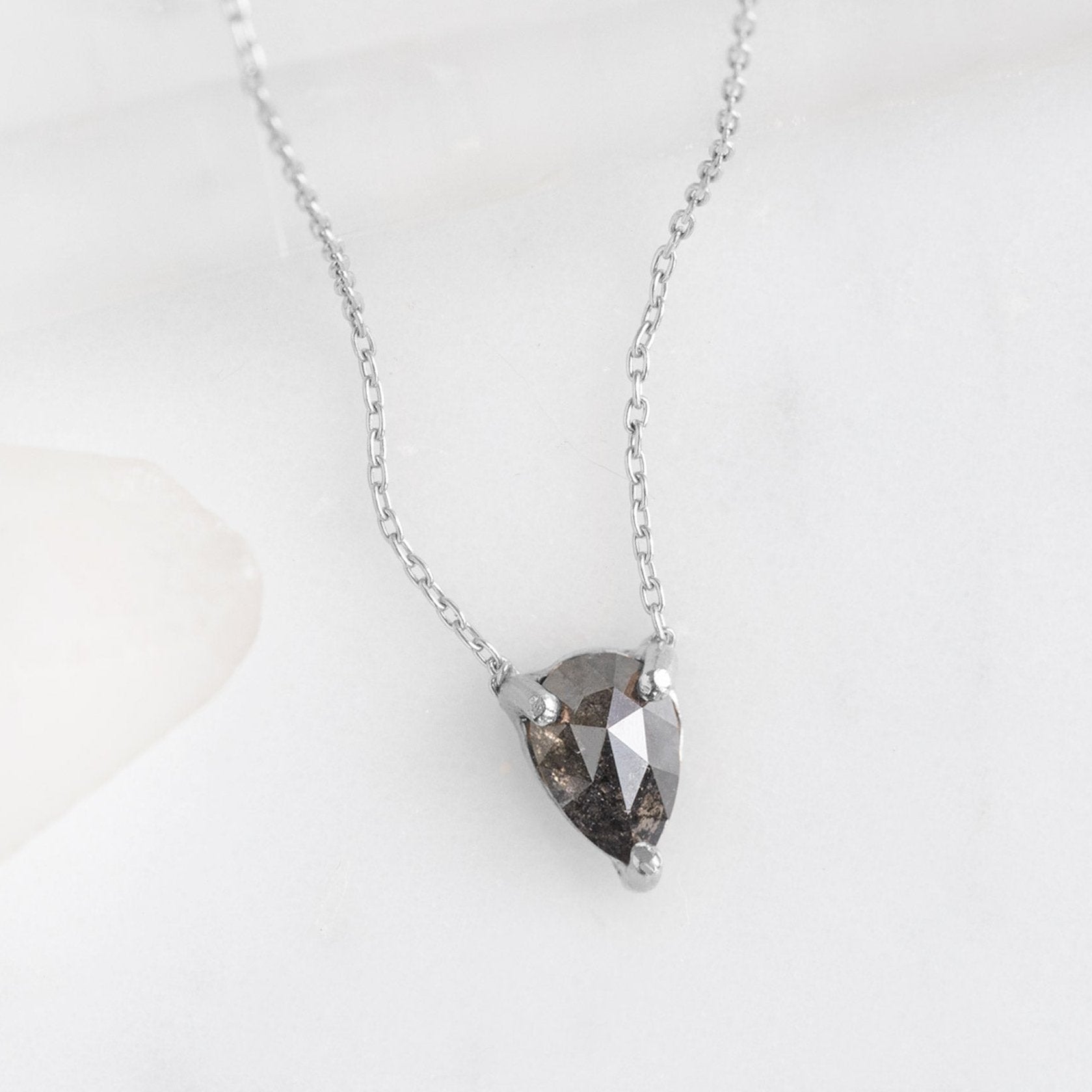 0.65 Carat Pear Salt and Pepper Diamond Drop Necklace