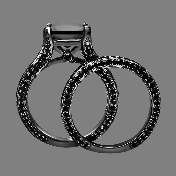 4.30 Carat Black Princess Cut Diamond Engagement Ring Bridal Set 14K Black Gold 2