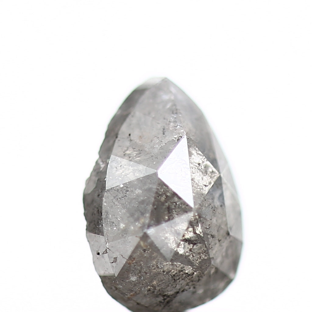 0.97 Carat Natural Gray Pear Rose Cut Salt and Pepper Diamond