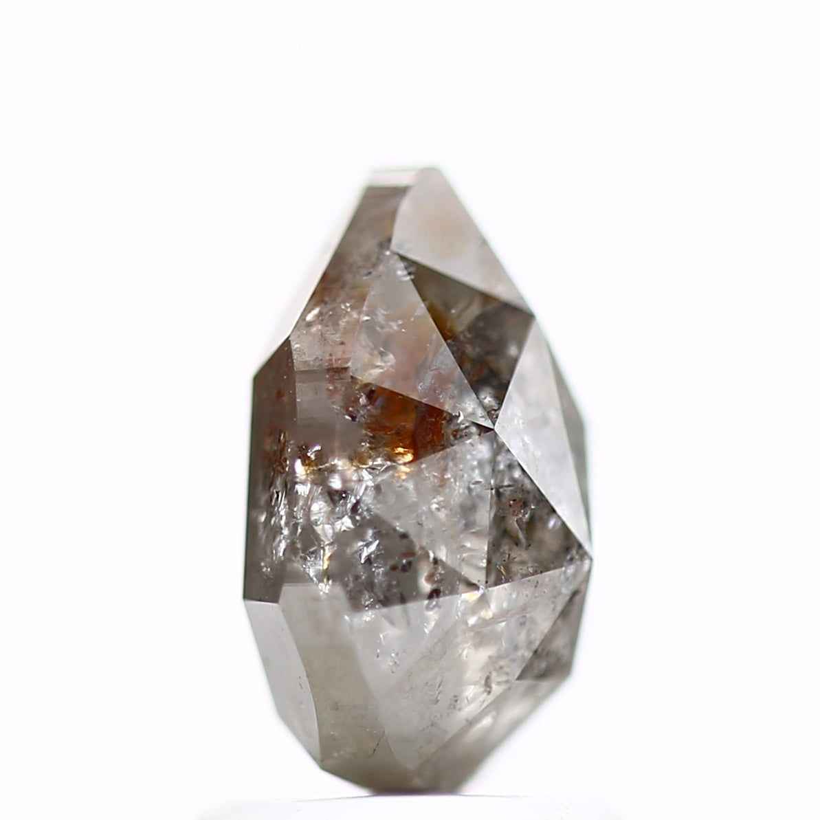 1.99 Carat Pear Rose Cut Salt and Pepper Gray Diamond 8.62 MM
