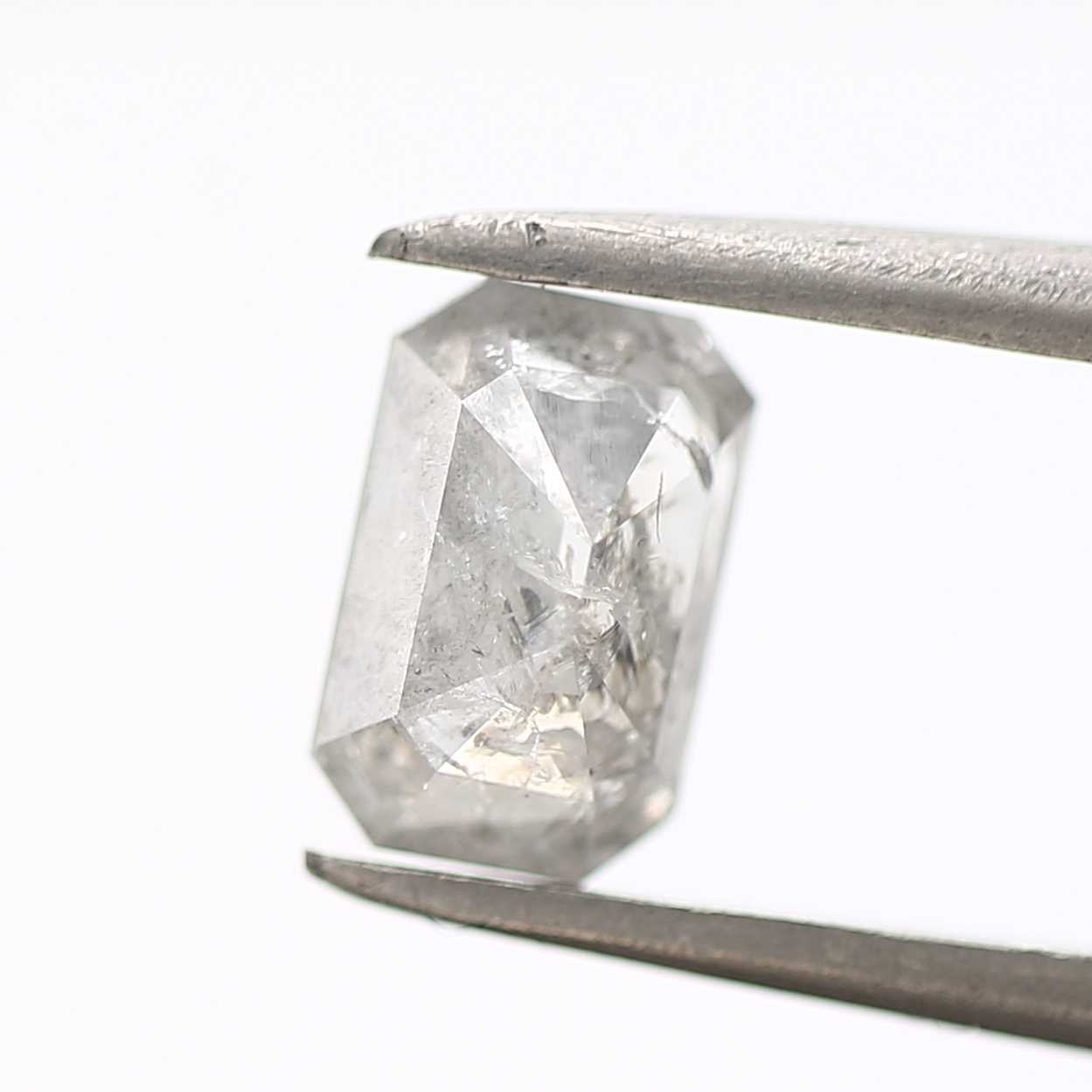 0.94 Carat 7.08 MM Fancy Icy Gray Emerald Cut Salt and Pepper Diamond - Blackdiamond
