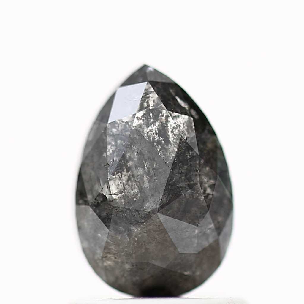 1.02 Carat Natural Black Pear Salt and Pepper Diamond 7.58 MM