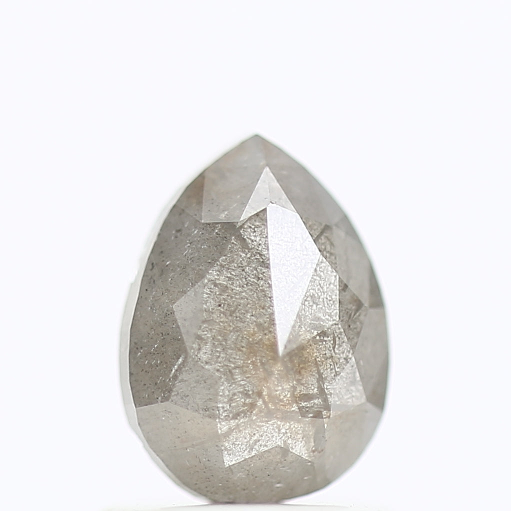 0.90 Carat Natural Gray Pear Rose Cut Salt Pepper Diamond 7 MM