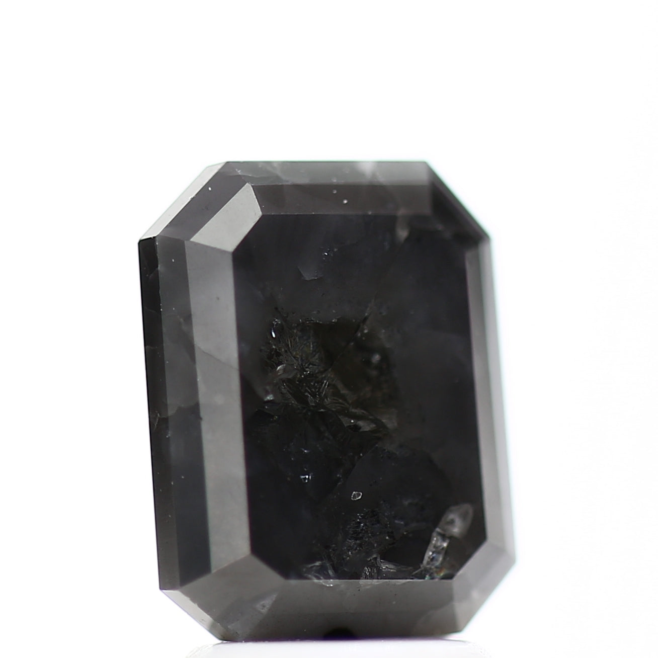 3.31 Carat 9.25 MM Emerald Cut Black Gray Natural Loose Rustic Diamond - Blackdiamond