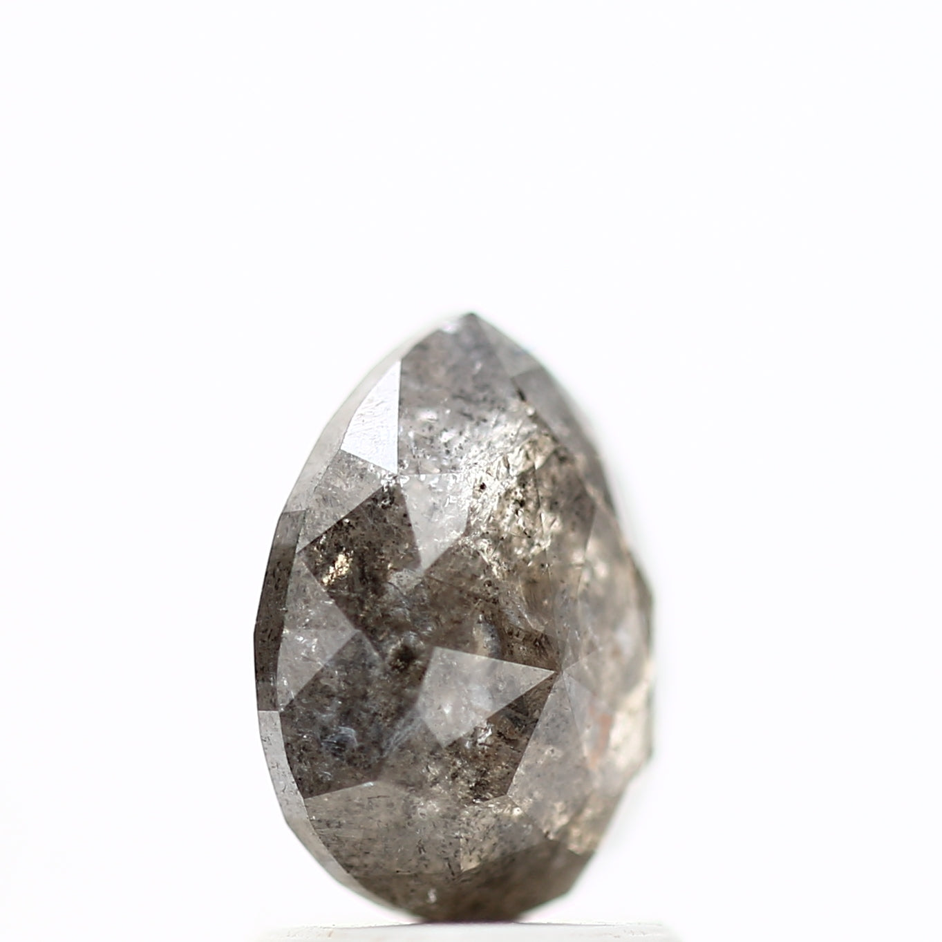 1.68 Carat Natural Rose Cut Salt and Pepper Pear Diamond 8.32 MM