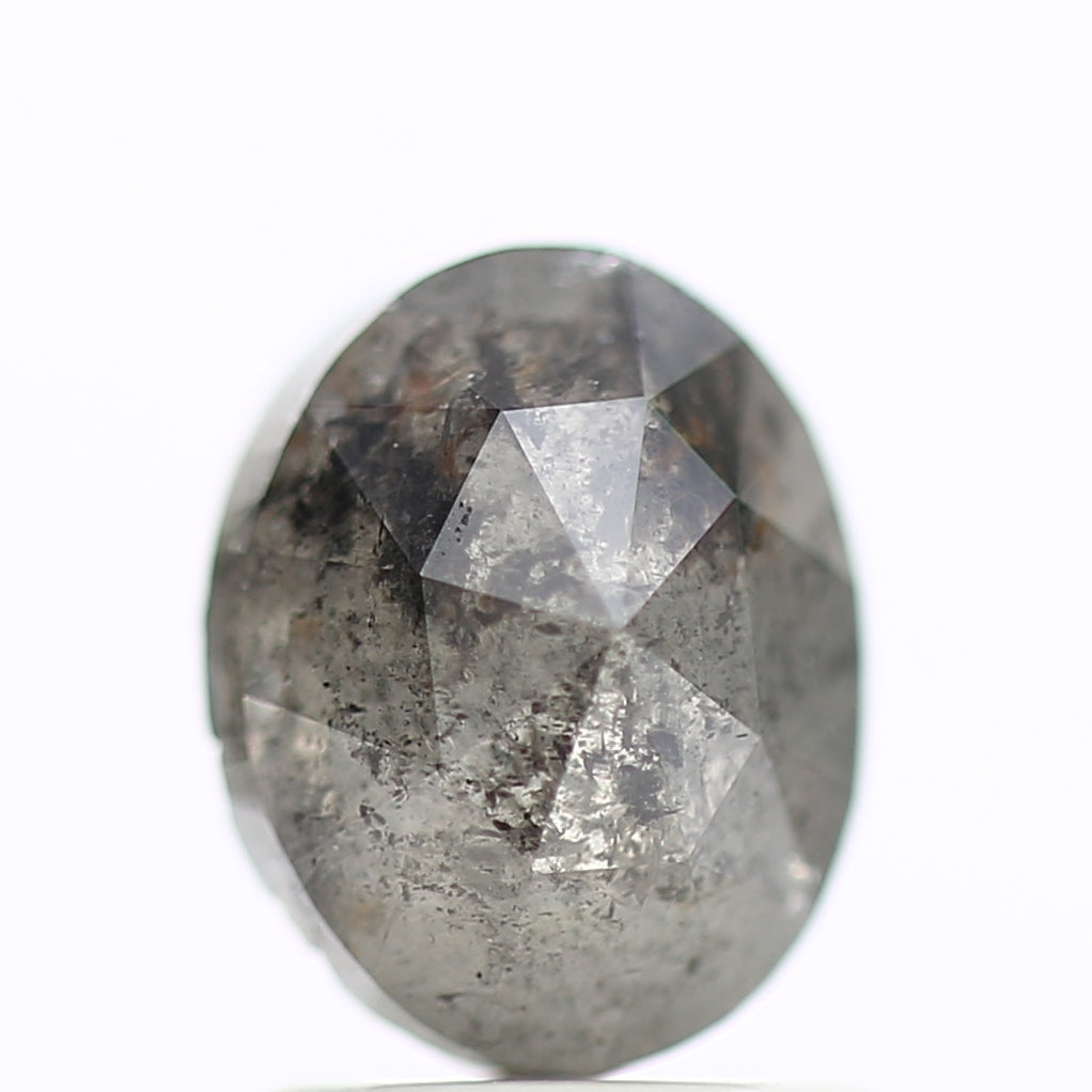 1.54 Carat Natural Gray Oval Rose Cut Salt And Pepper Diamond 7.42 MM
