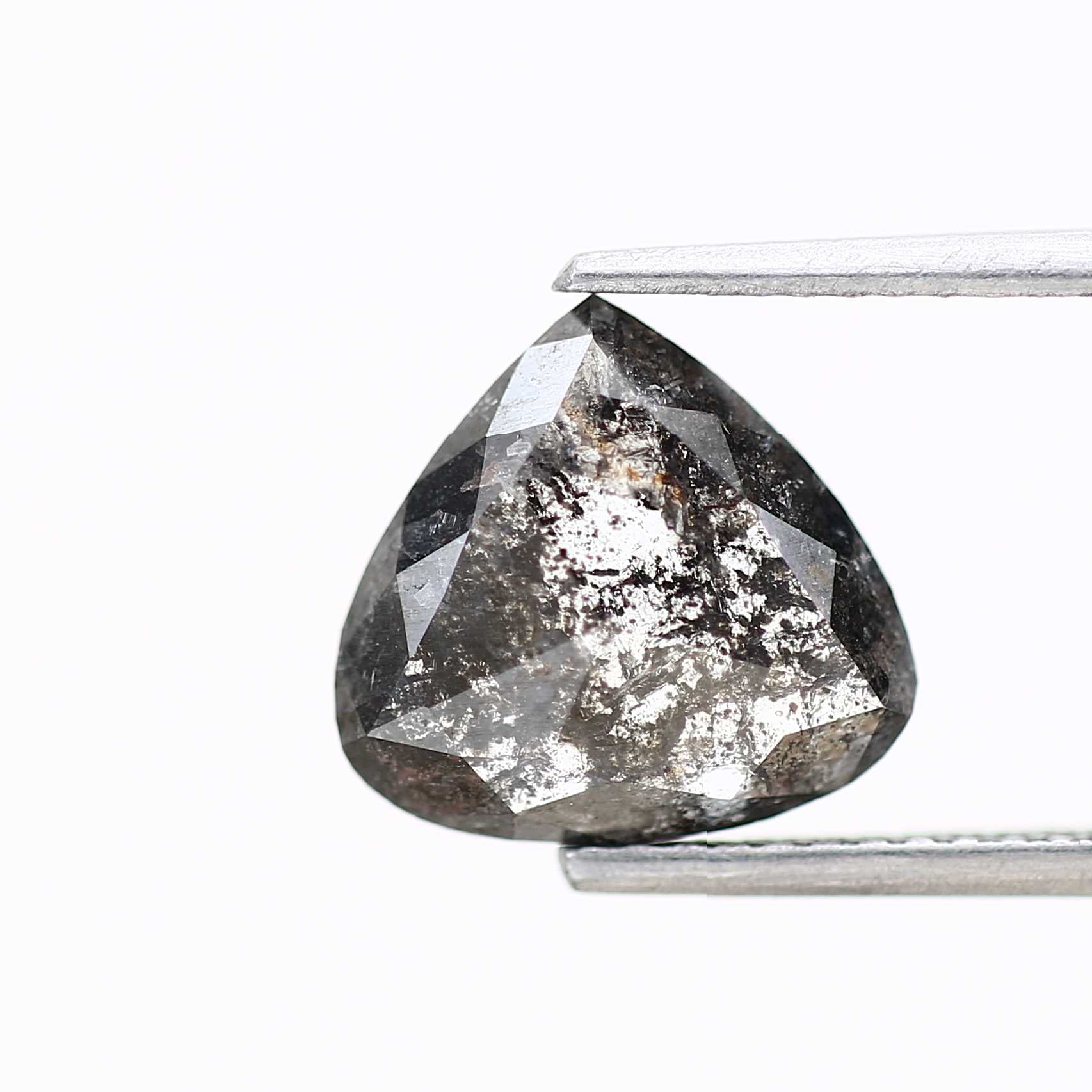 1.83 Carat Natural Rose Cut Salt and Pepper Pear Diamond 9.99 MM