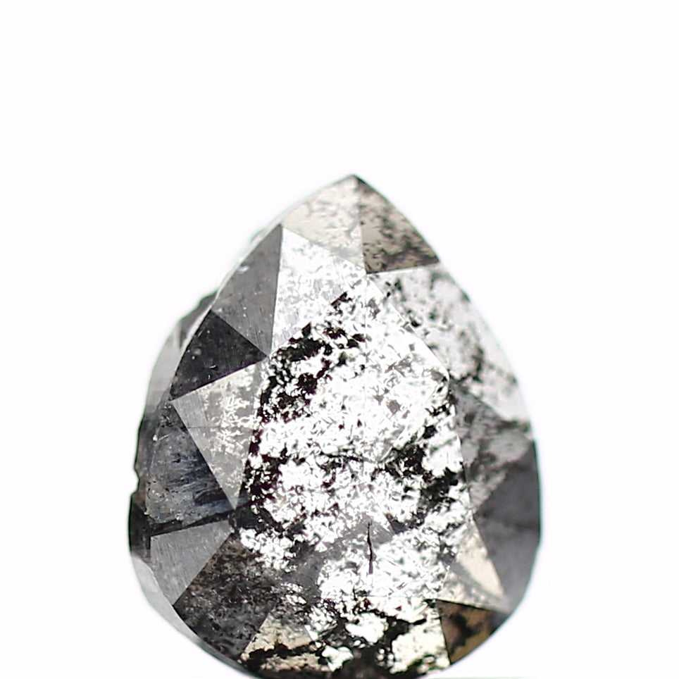 0.86 Carat Rose Cut Pear Salt and Pepper Natural Loose Diamond 6.9 MM