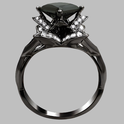 2 Carat Black Princess Cut Lotus Flower Diamond Engagement Ring 14K Black Gold