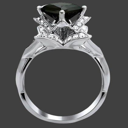 2 Carat Black Princess Cut Lotus Flower Diamond Engagement Ring 14K White Solid Gold 11