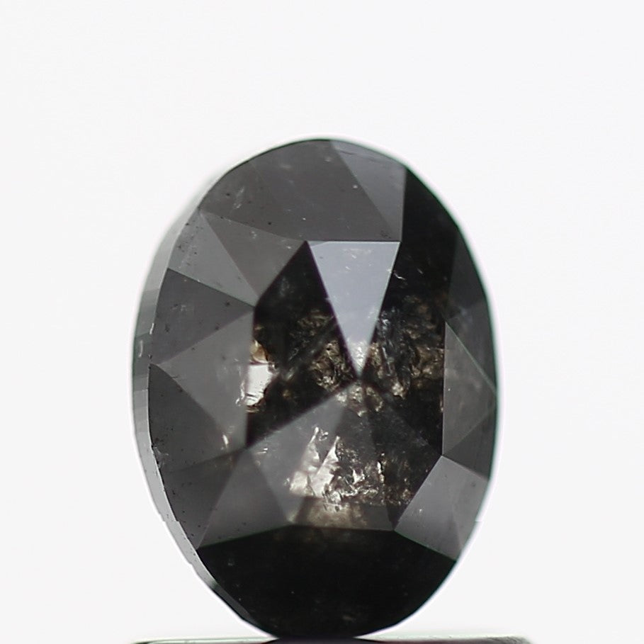 0.83 Carat Black Oval Rose Cut Natural Salt and Pepper Diamond 6.8 MM