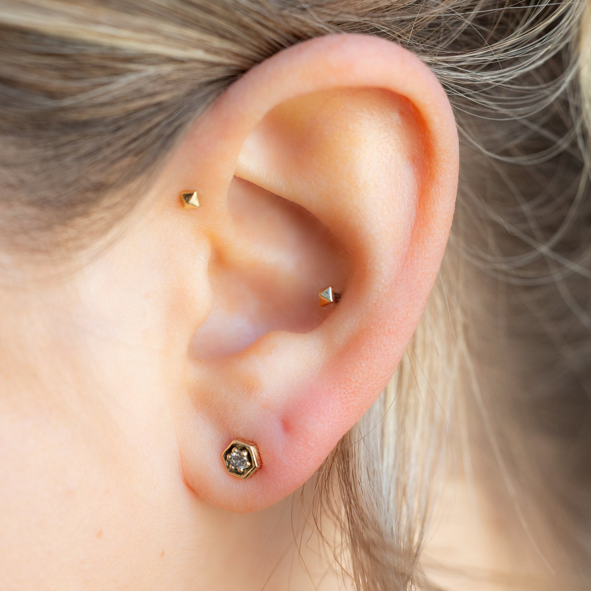0.20 Carat Round Galaxy Salt and Pepper Diamond Hexagon Stud Earrings