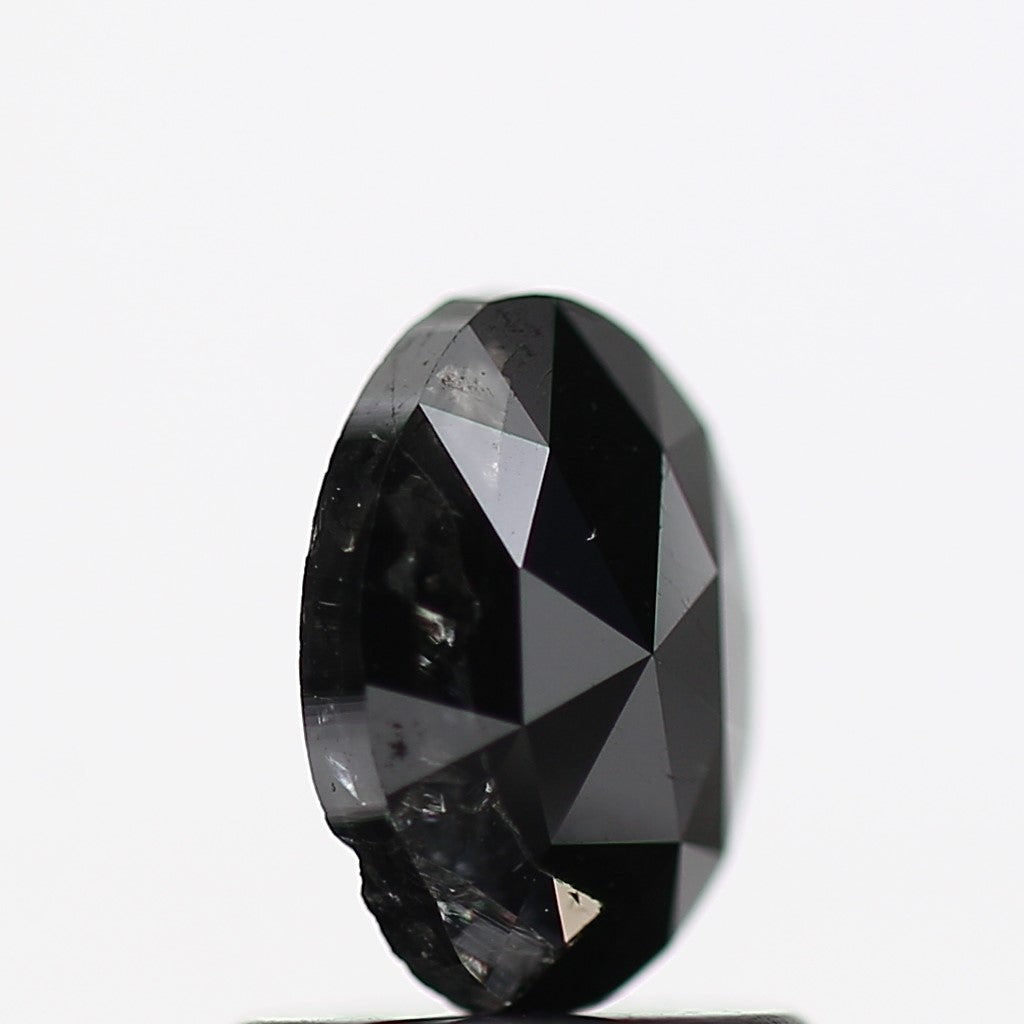 0.69 Carat Oval Rose Cut Natural Black Diamond 7 MM