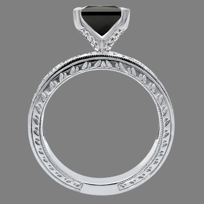 3 Carat Black Princess Cut Diamond Engagement Ring Bridal Set 14K White Solid Gold