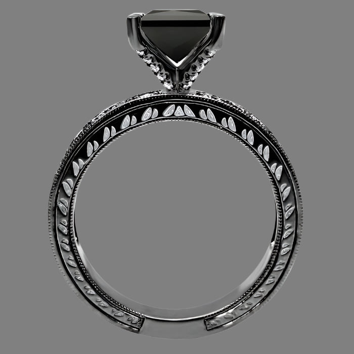 3 Carat Black Princess Cut Diamond Engagement Ring Bridal Set 14K Black Gold