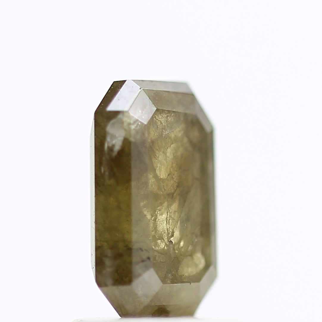 1.22 Carat Emerald Cut Olive Yellow Salt And Pepper Diamond 7.59 MM