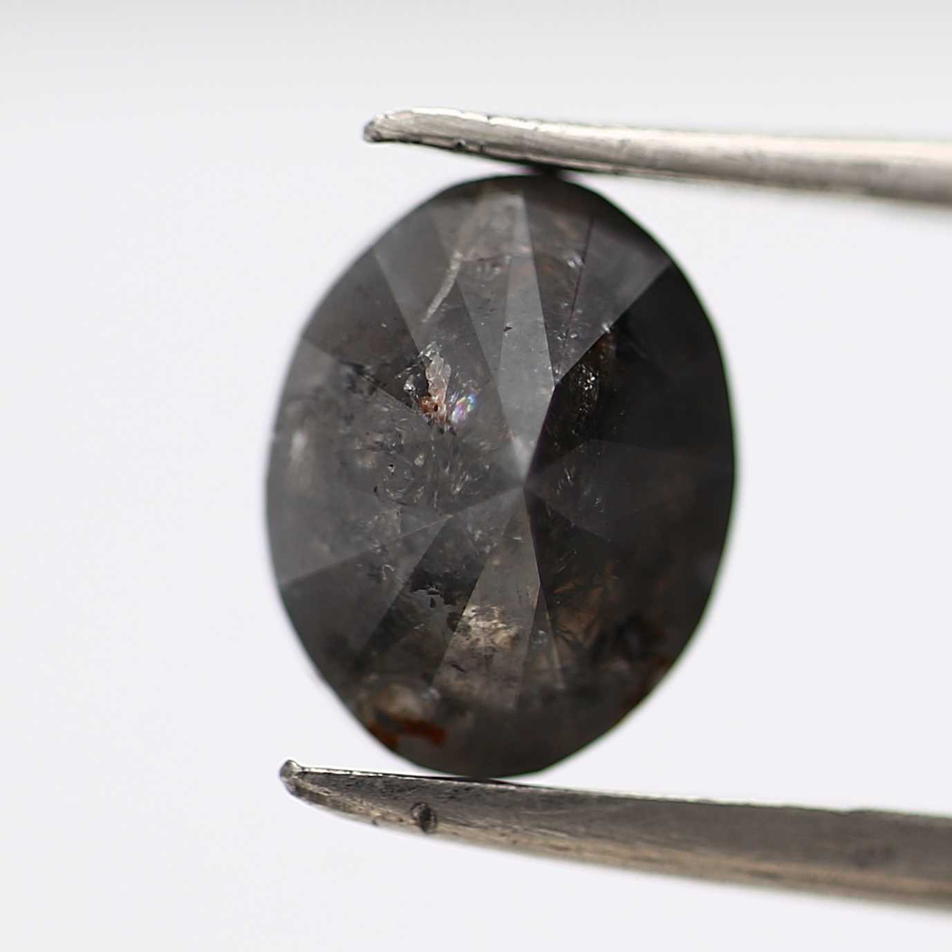 2.53 Carat Natural Gray Oval Salt Pepper Diamond 9.20 MM