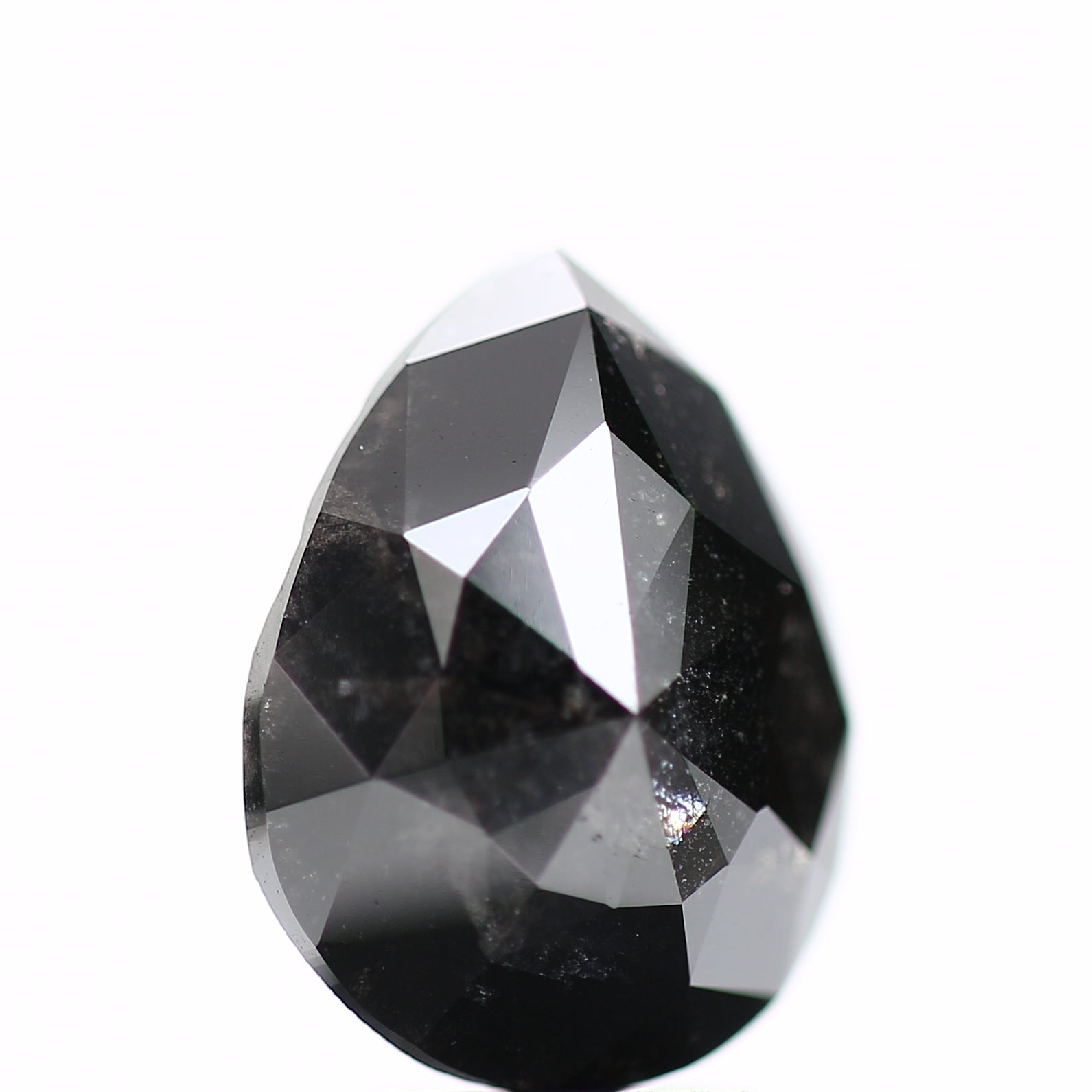 3.39 Carat Rose Cut Pear Salt and Pepper Black Diamond 11.76 MM