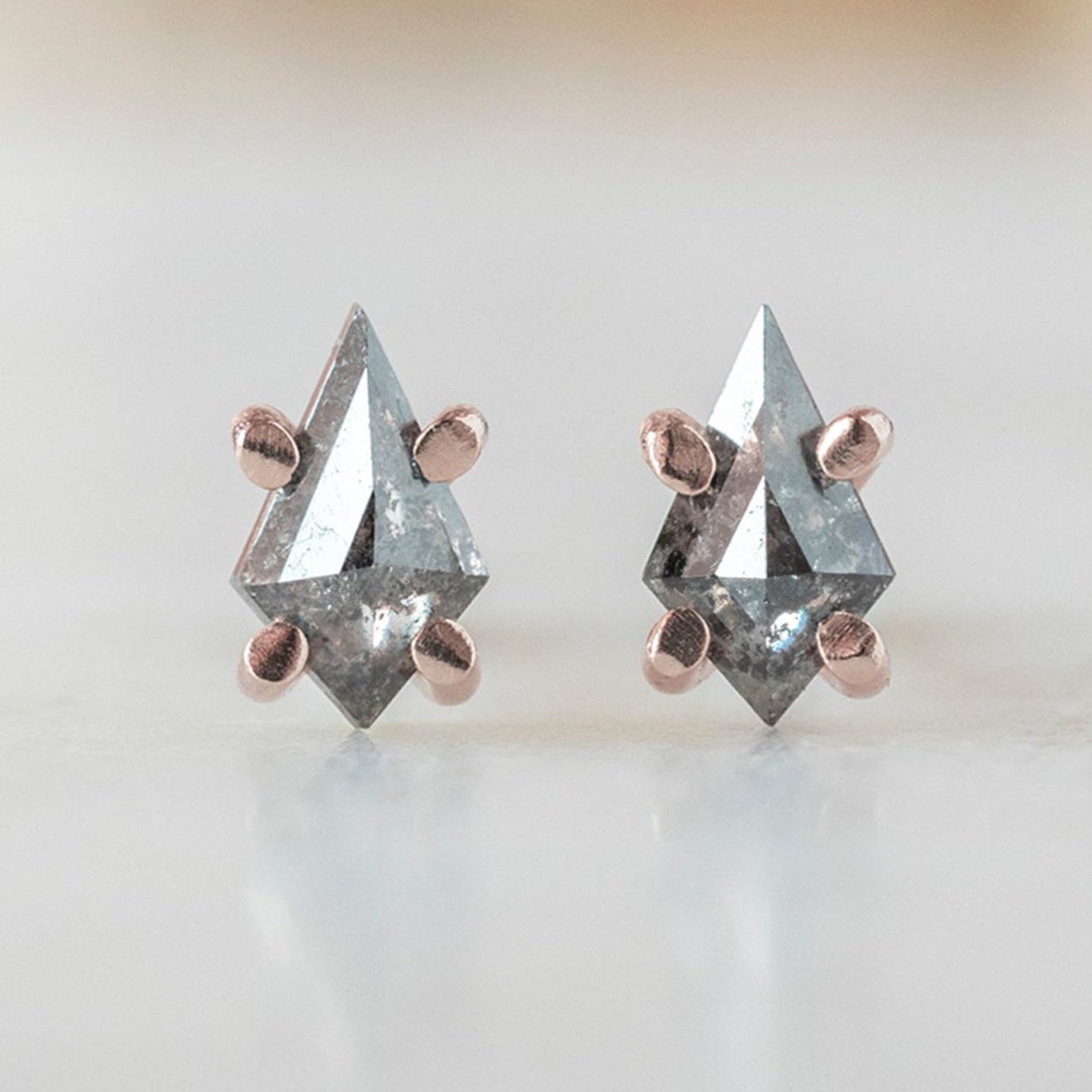 0.70 Carat Salt and Pepper Kite Diamond Earrings