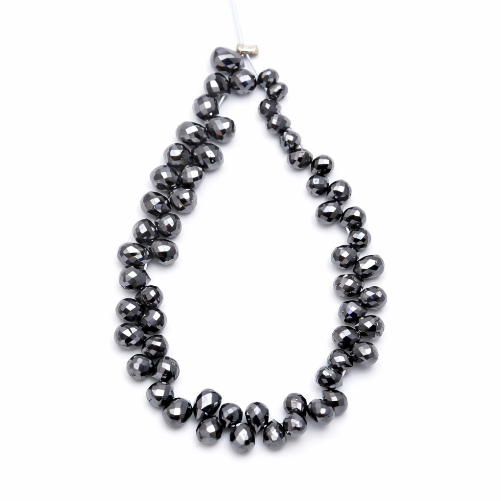 15 Inch Strand Natural Black Diamond Faceted Teardrop Briolette Beads