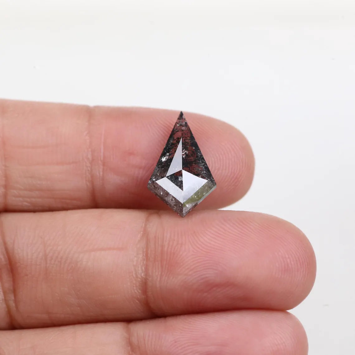 3.65 Carat Natural Black Kite Shape Salt and Pepper Diamond 15.9 MM
