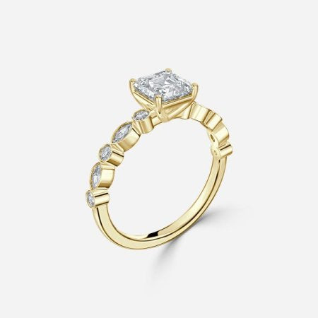 Trine Round Unique Diamond Engagement Ring 14K / 18K Solid Gold