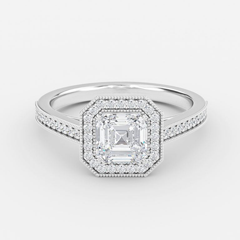 Flswin Asscher Halo Engagement Ring 14K / 18K Solid Gold
