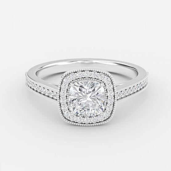 Flswin Cushion Halo Engagement Ring 14K / 18K Solid Gold