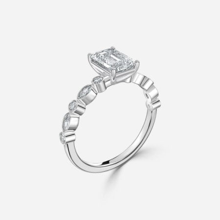 Trine Emerald Unique Diamond Engagement Ring 14K / 18K Solid Gold