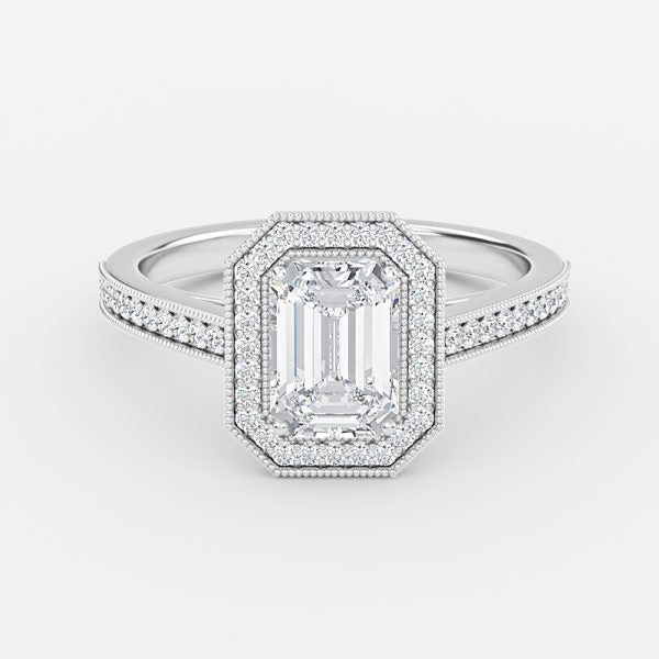 Flswin Emerald Halo Engagement Ring 14K / 18K Solid Gold