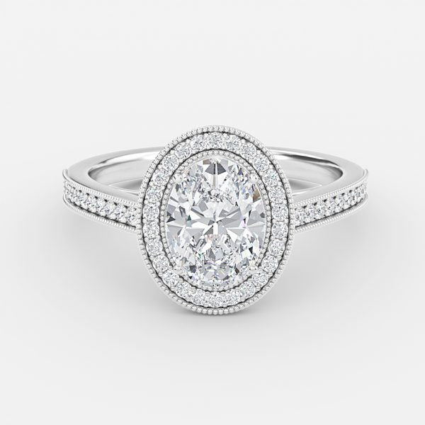 Flswin Oval Halo Engagement Ring 14K / 18K Solid Gold