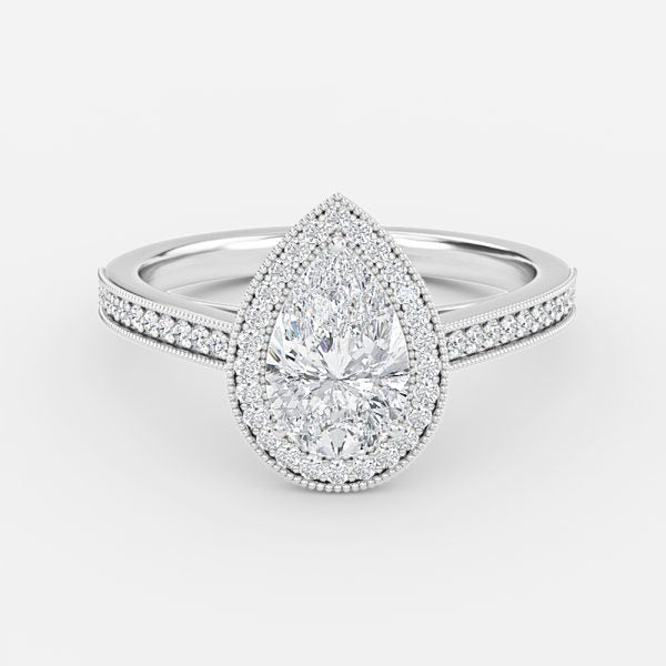 Flswin Pear Halo Engagement Ring 14K / 18K Solid Gold