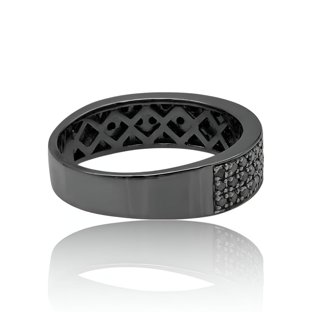 3 Line Black Diamond Wedding Band For Men Anniversary Ring