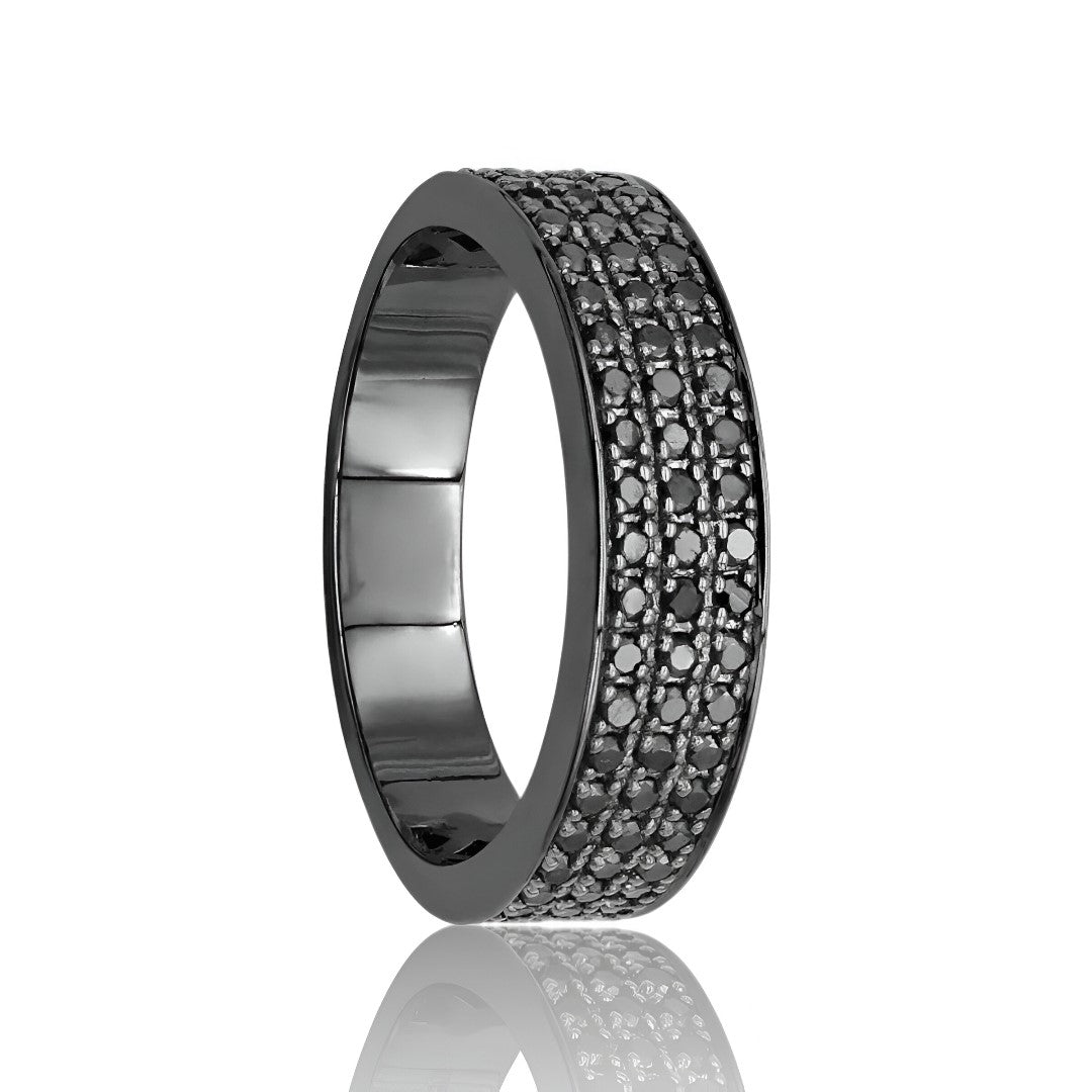 3 Line Black Diamond Wedding Band For Men 1.40ct Anniversary Ring
