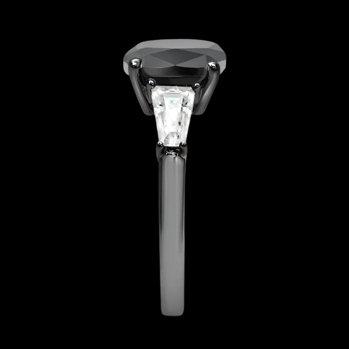 3.15ct Black Cushion Cut Diamond 3 Stone Tapered Baguette Engagement Ring 14K Solid Black Gold