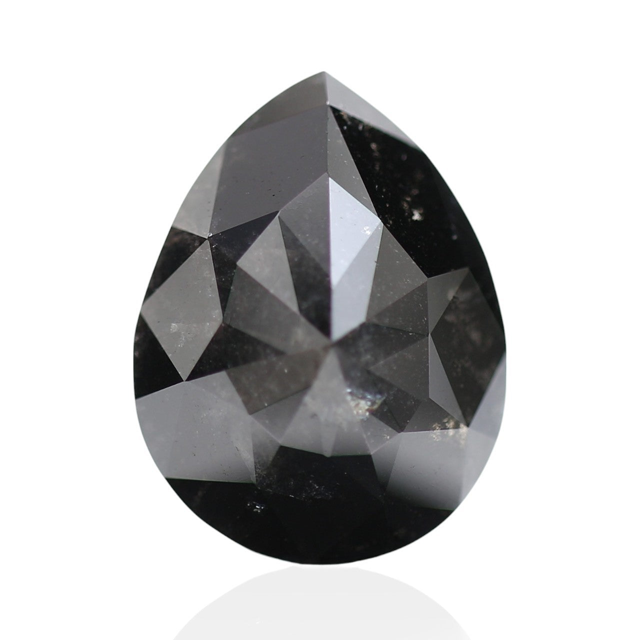 3 Carat Rose Cut Pear Salt and Pepper Black Diamond 11.76 MM
