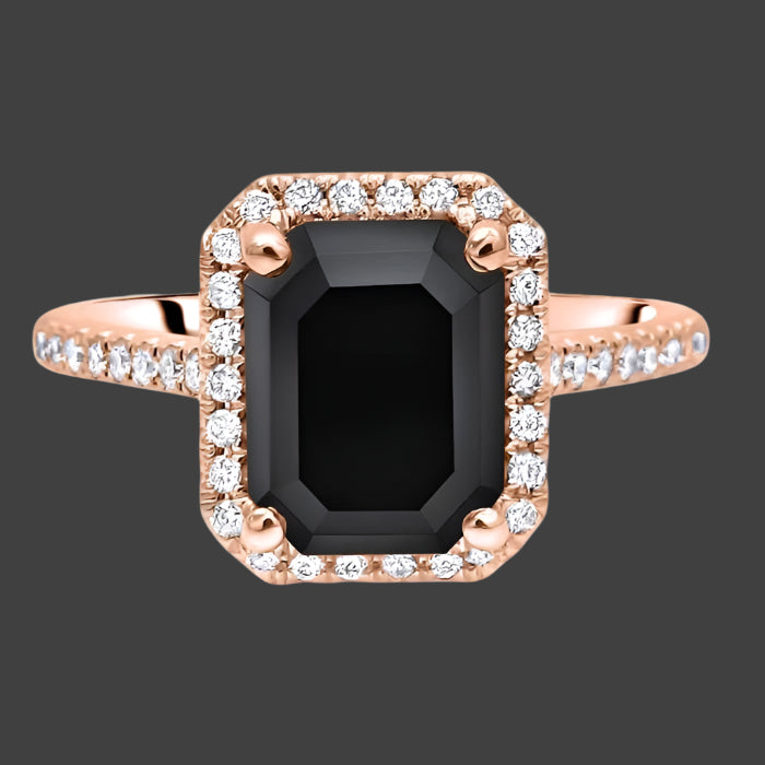 3.50ct Emerald Cut Black Diamond Halo Engagement Ring 14K White Gold