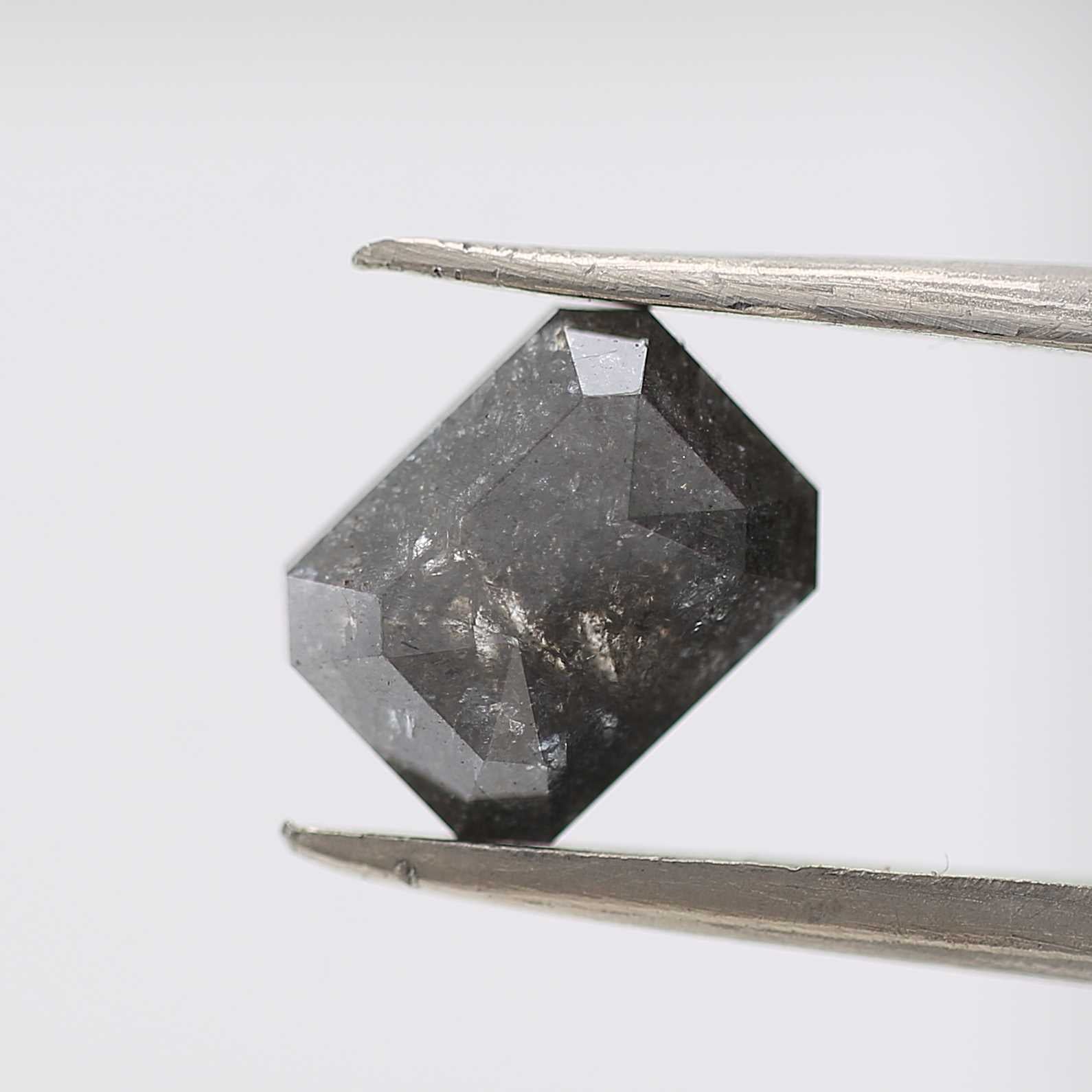 1.96 Carat 8.20 MM Fancy Gray Emerald Cut Salt and Pepper Diamond - Blackdiamond