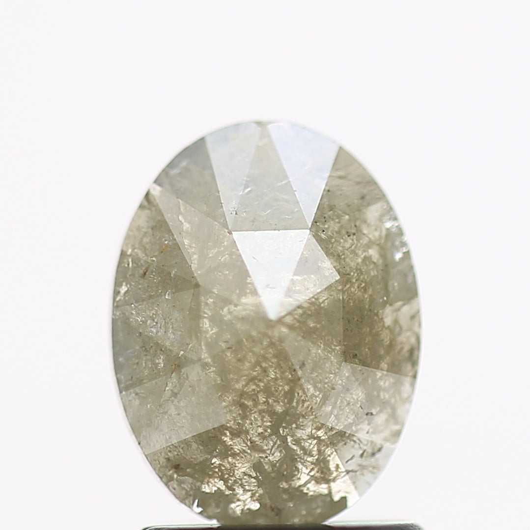 0.86 Carat Gray Oval Rose Cut Salt and Pepper Natural Diamond 8.1 MM