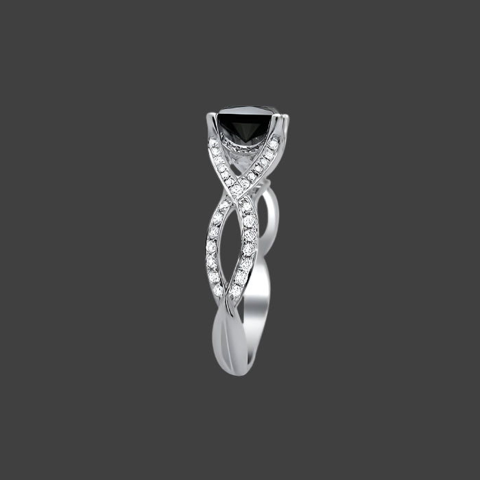 2.50 Carat Princess Cut Black Diamond Engagement Ring 14K White Gold