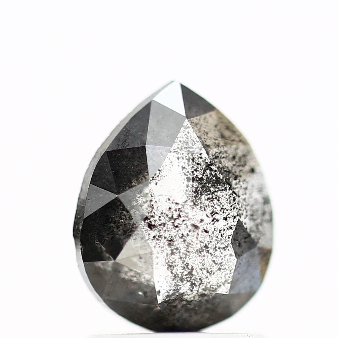 1.12 Carat Natural Diamond Gray Rose Cut Salt and Pepper Pear Diamond 7.98 MM