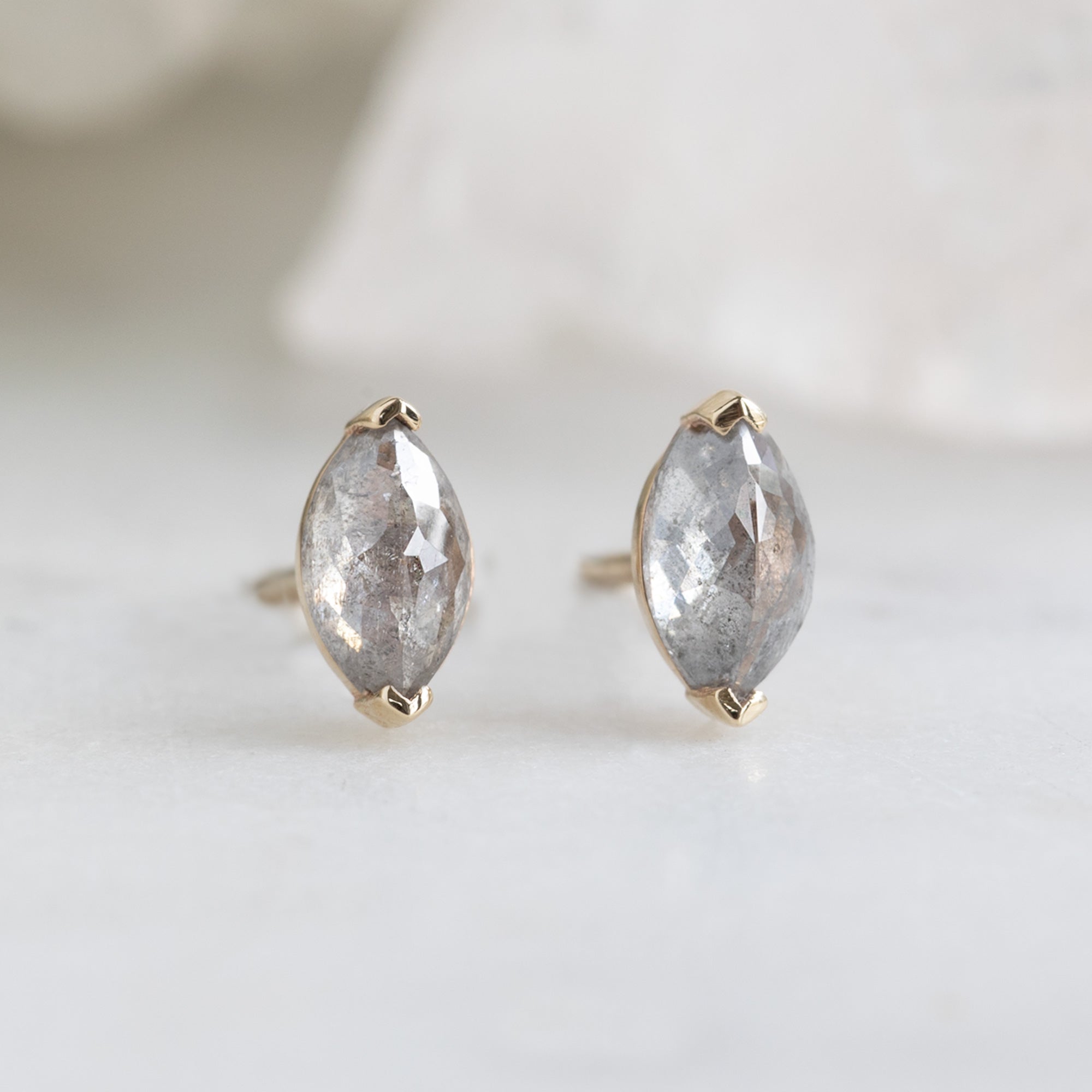 0.50 Carat Salt and Pepper Marquise Diamond Earrings