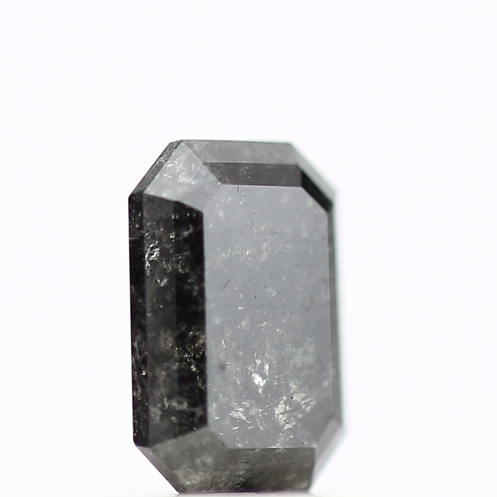 1 Carat Emerald Cut Salt and Pepper Diamond 6.93 MM Fancy Natural Black