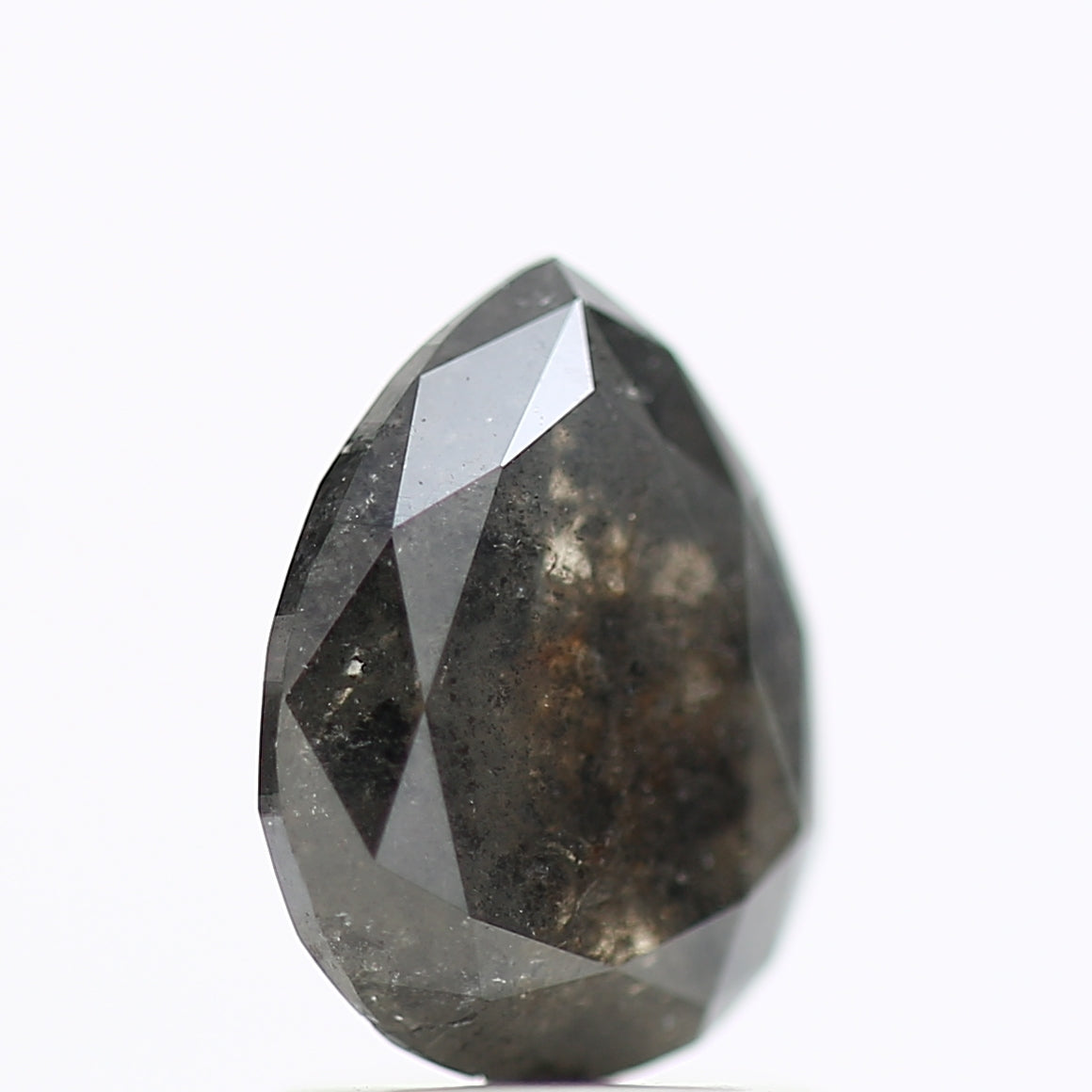 1.38 Carat Brilliant Pear Rose Cut Salt and Pepper Diamond 8.42 MM