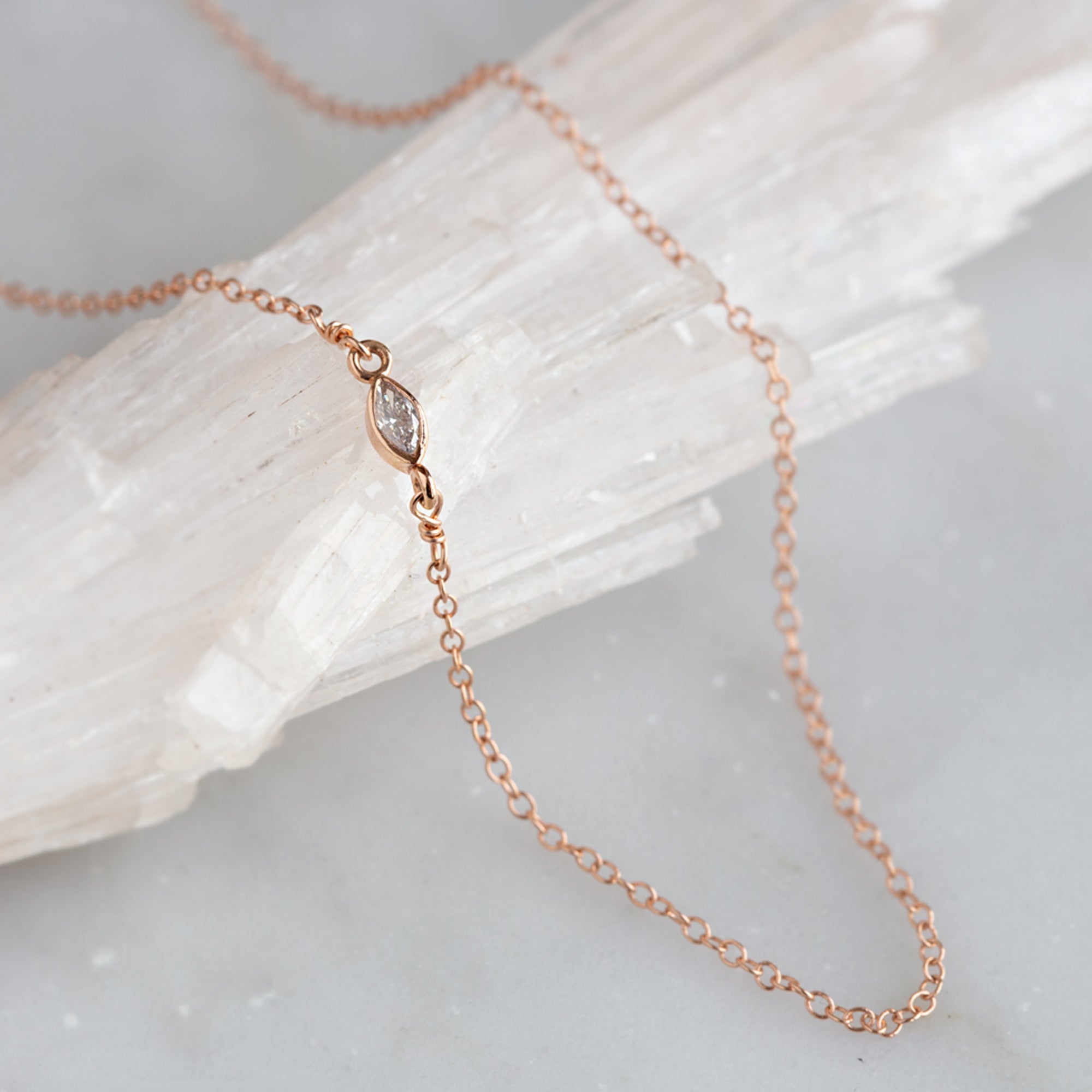 0.10 Carat Salt and Pepper Diamond Marquise Necklace