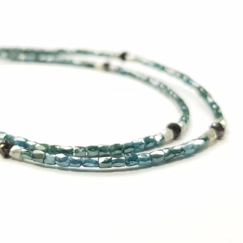 blue white polished beads