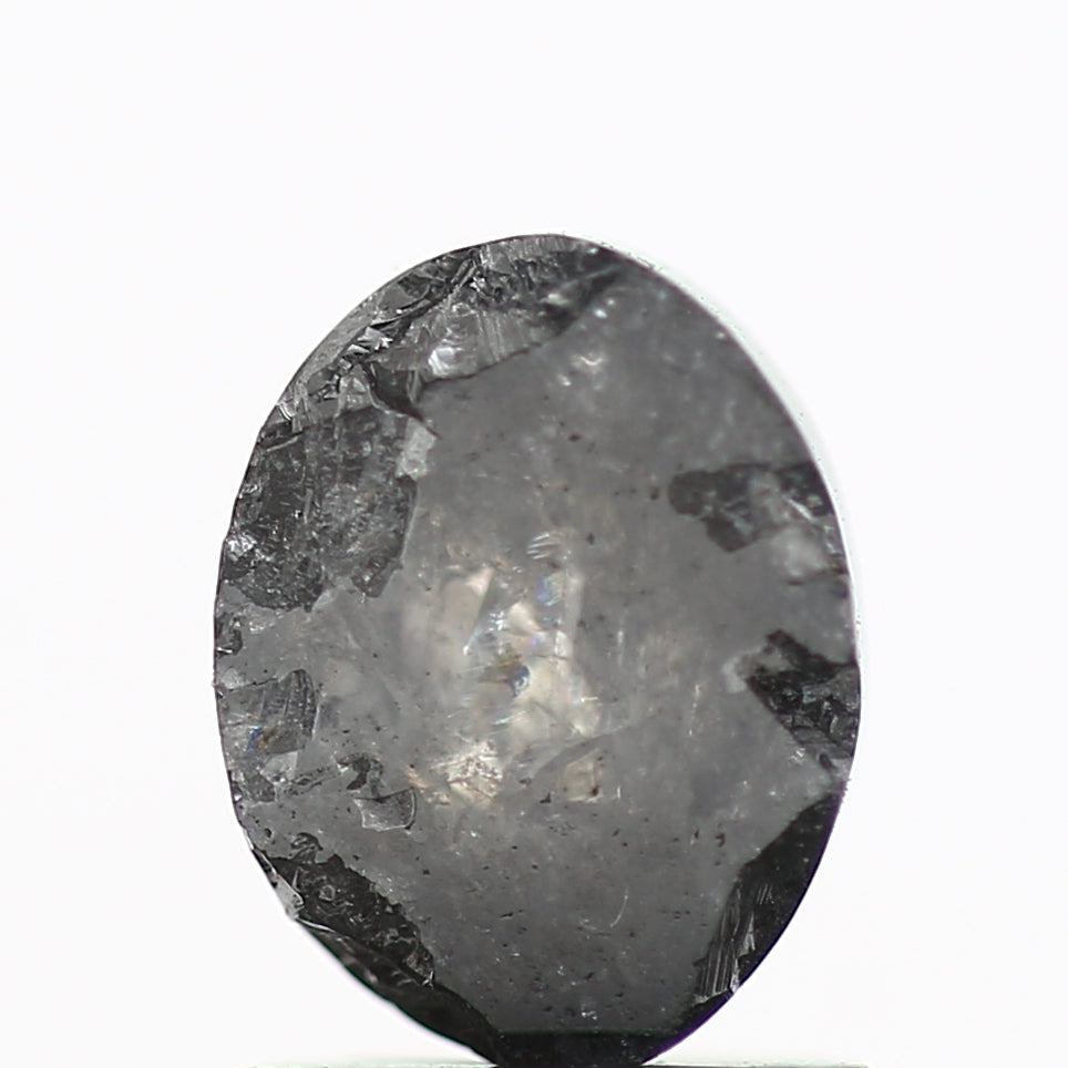 1.43 Carat Oval Rose Cut Natural Gray Salt and Pepper Loose Diamond 7.2 MM